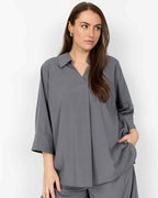 Aja 2 V-neck Blouse Women Dark Grey | Smilebutiken - Wasabiconcept