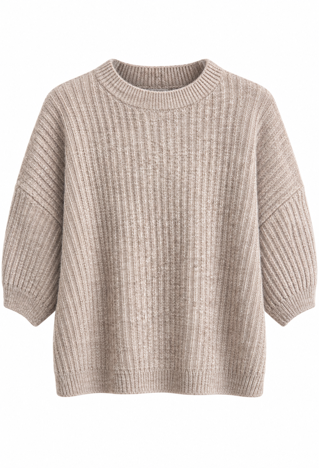 Amalia Stickad Tröja med Kort Ärm Dam Gråbeige Taupe | Smilebutiken - Caramelle Fashion