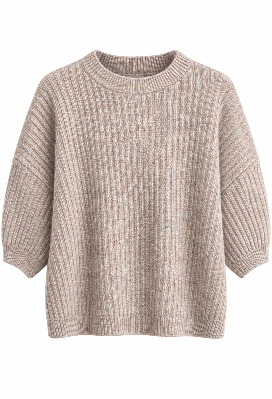 Amalia Stickad Tröja med Kort Ärm Dam Gråbeige Taupe | Smilebutiken - Caramelle Fashion