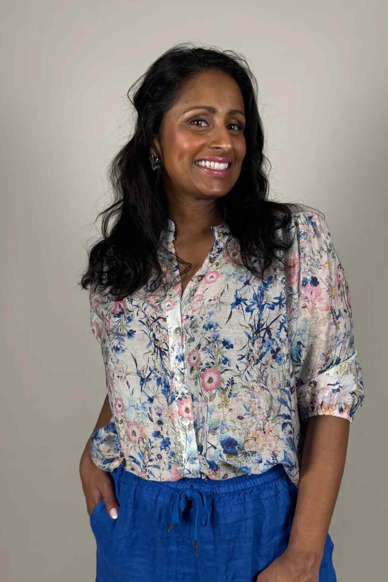 Amber Blommig Blus Dam Blå | Smilebutiken - Camicia