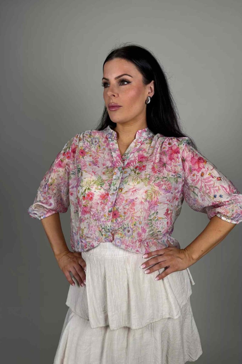 Amber Blommig Blus Dam Rosa Camicia | Smilebutiken
