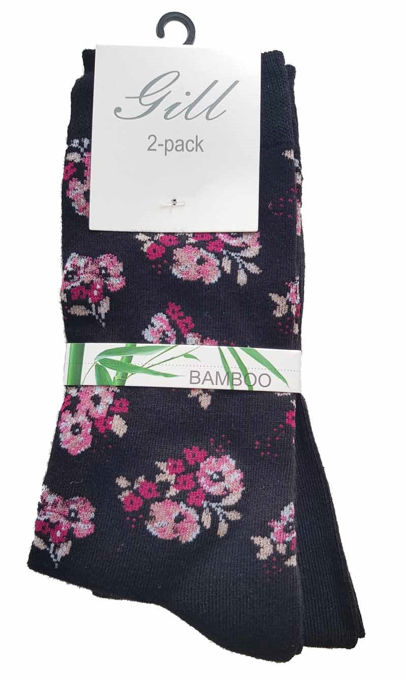 Bambustrumpa 2-pack Mönstrad Dam Svart  - Bambu