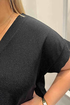 Chica London Loyalty V-neck Glitter Top Women Black - Caramelle Fashion