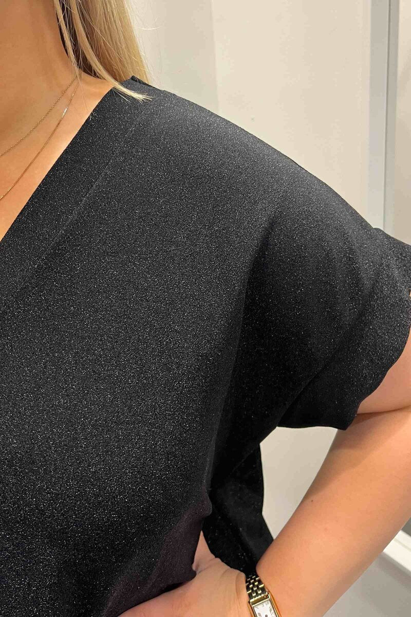 Fideli V-ringad Glittertopp Dam Svart Black | Smilebutiken - Caramelle Fashion