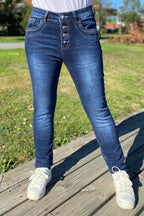 Franka Jeans med Blingknappar Dam Blue | Smilebutiken - Caramelle Fashion