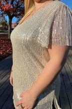 Chica London Gabriella V-ringad Paljettopp Dam Champagne Caramelle Fashion