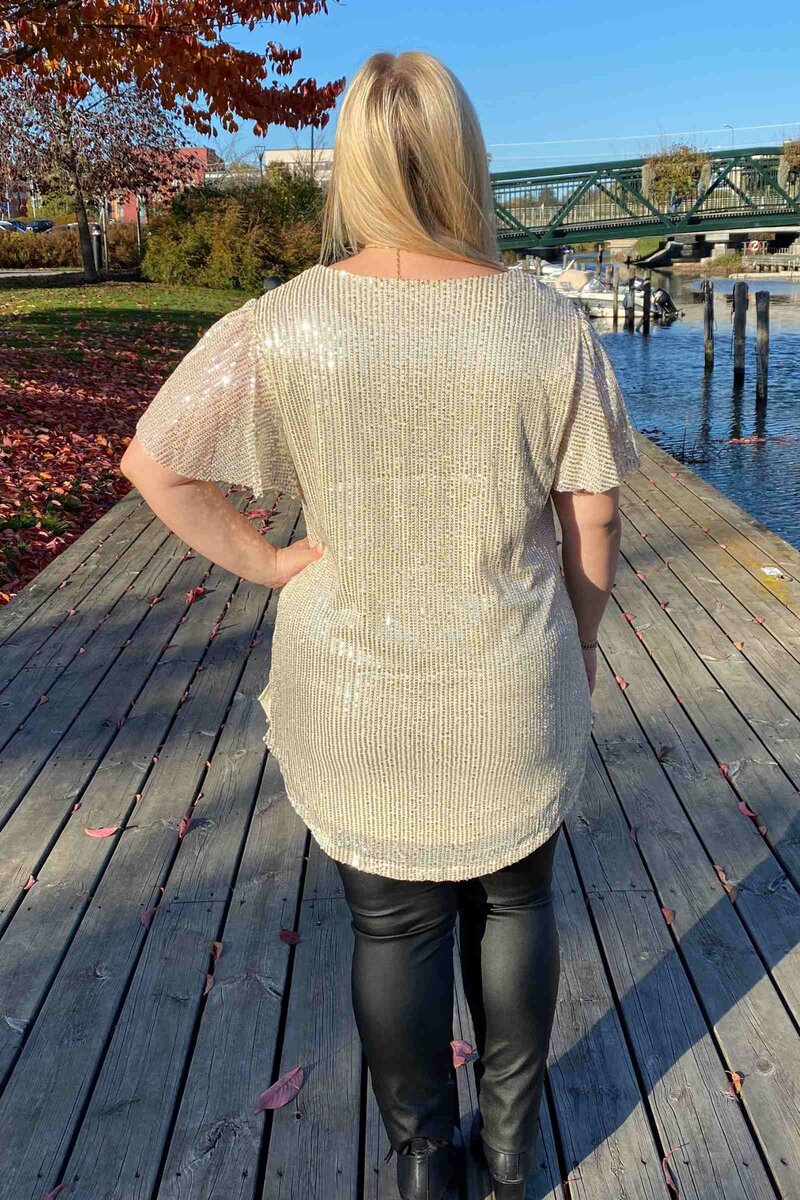 Chica London Gabriella V-ringad Paljettopp Dam Champagne Caramelle Fashion
