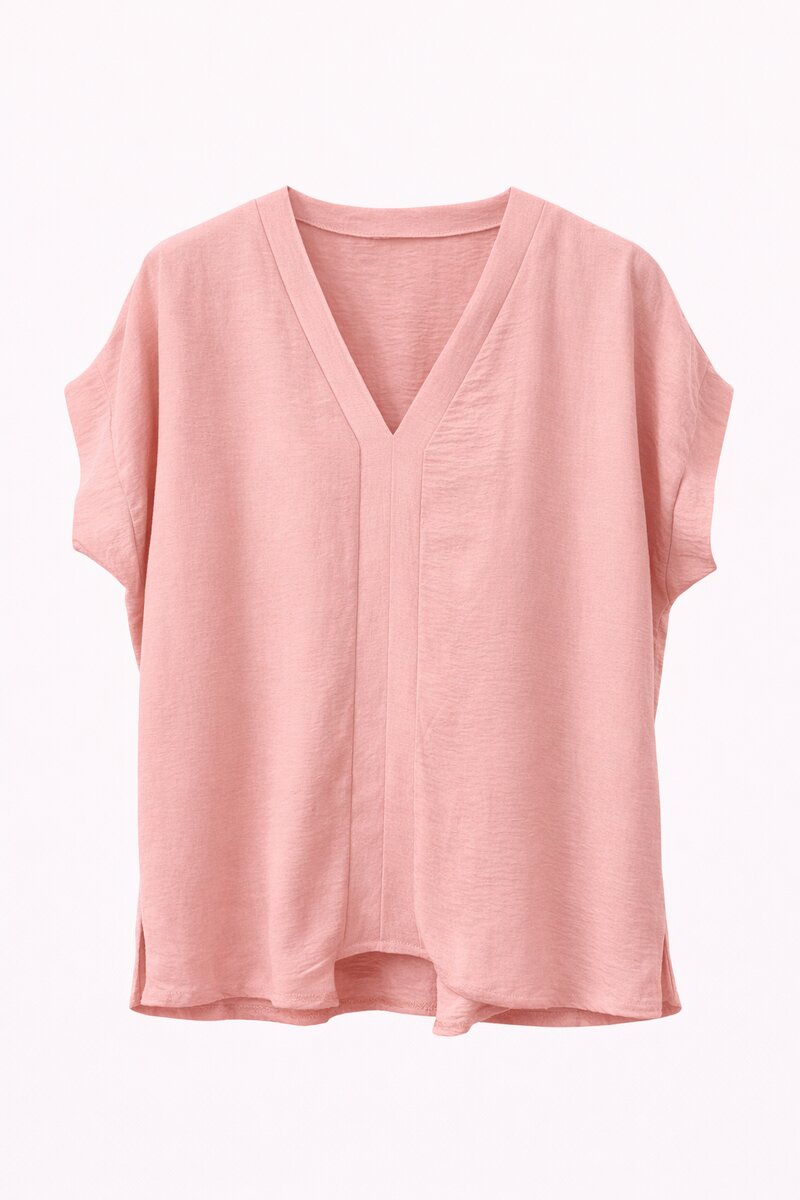 Chica London Kyla V-ringad Blus Dam Light Pink - Caramelle Fashion