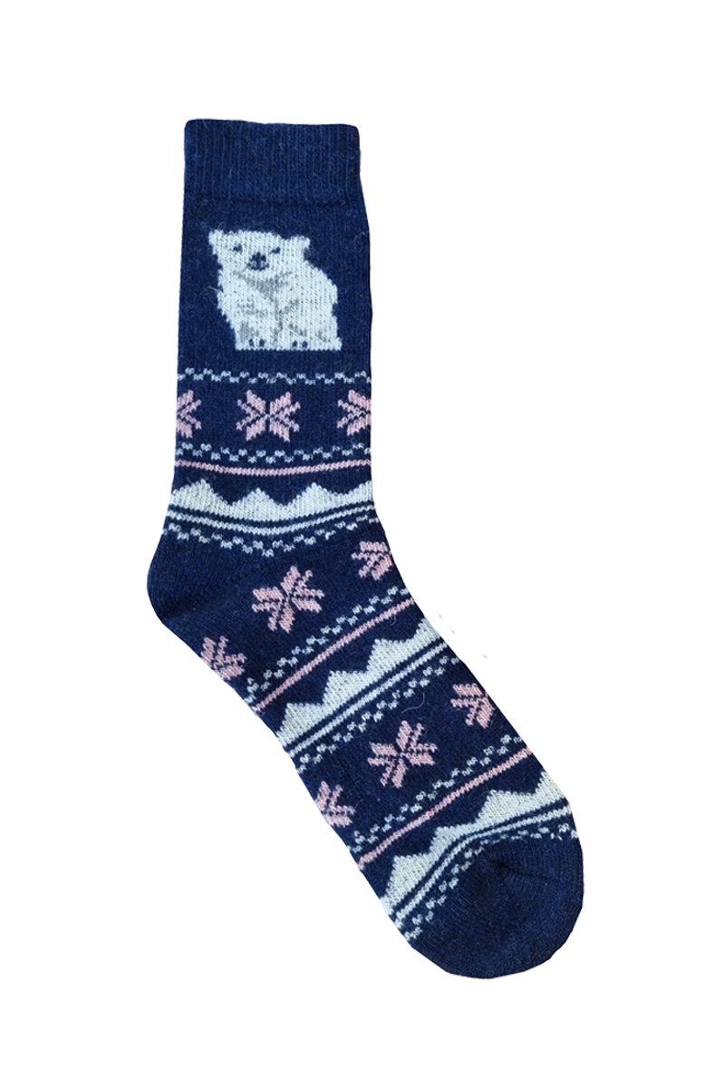 Wool Socks Kids Navy Bear D6Soul