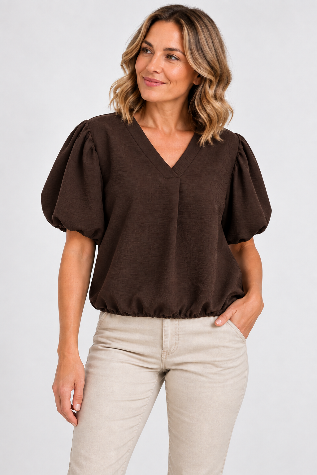 Diane Blus Med Ballongärm Dam Brun Dark Brown | Smilebutiken - Caramelle Fashion