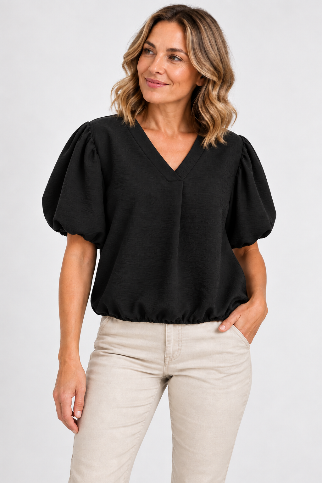 Diane Blus Med Ballongärm Dam Svart Black | Smilebutiken - Caramelle Fashion