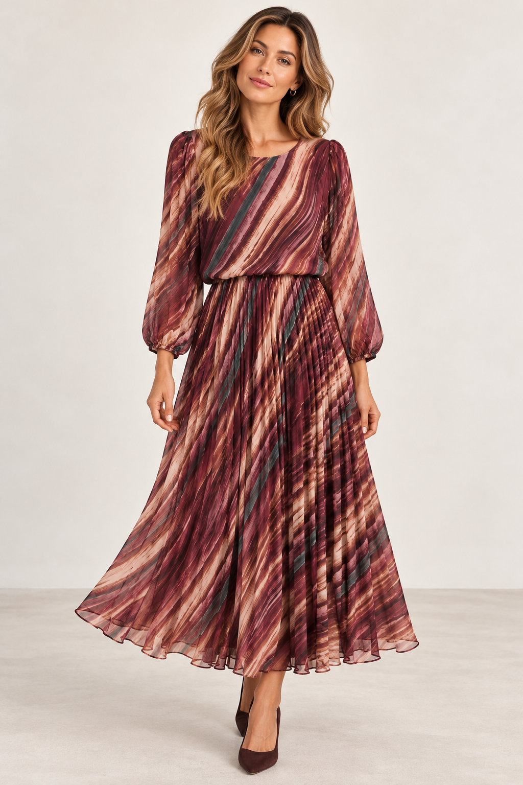 Eira Plisserad Klänning Dam Vinröd Bordo | Smilebutiken - Caramelle Fashion