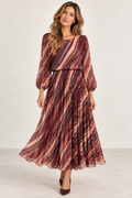 Eira Plisserad Klänning Dam Vinröd Bordo | Smilebutiken - Caramelle Fashion