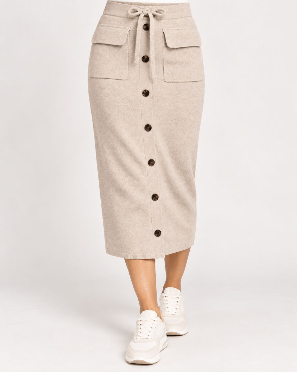 Elise Stickad Midilång Kjol Dam Beige | Smilebutiken - Chica London