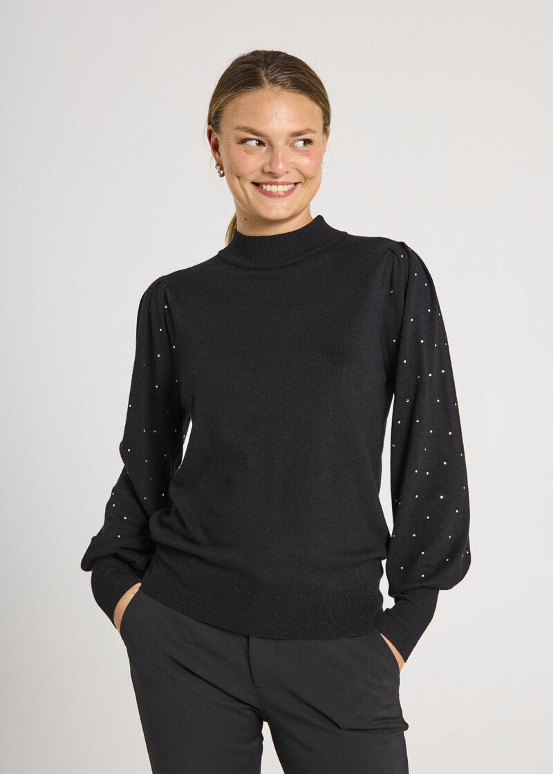 Dotka Finstickad Tröja med Strass Dam Svart Black | Smilebutiken – Freequent