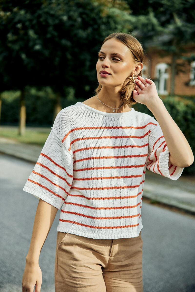 Grande Pullover Dam Brilliant White W Hot Coral Freequent