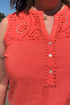 Louis Sleeveless Blouse Women Hot Coral Freequent