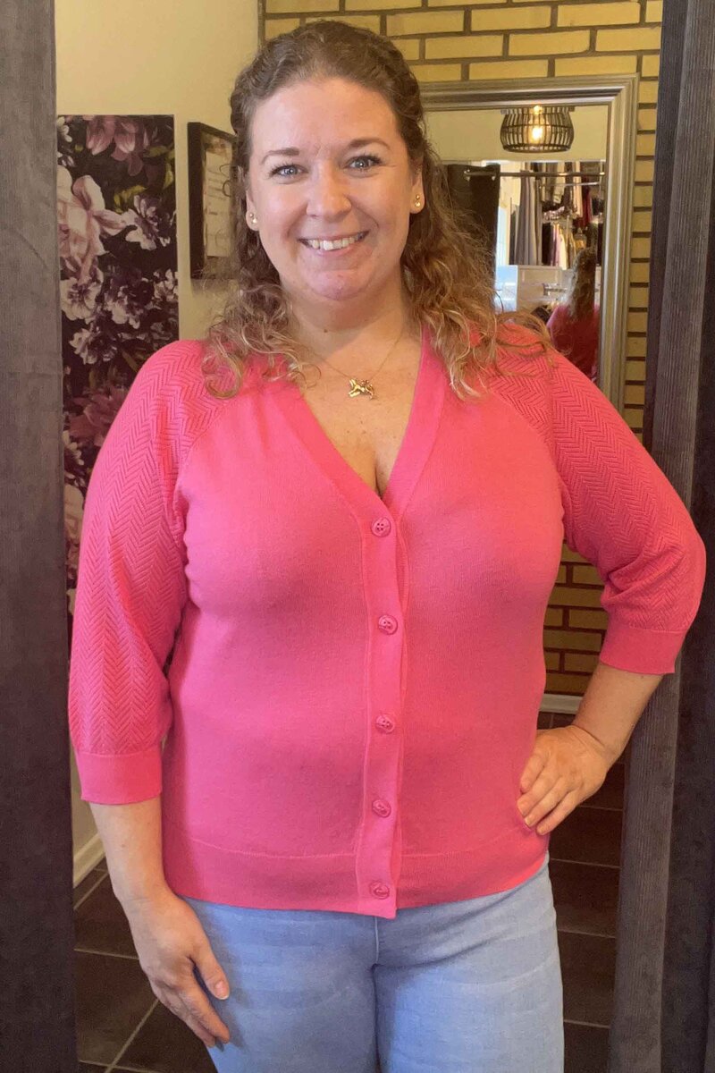 Plain Short Cardigan Women Hot Pink Freequent