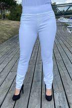 Shantal Denim Ankelbyxor Hög Midja Dam Vit Brilliant White | Smilebutiken - Freequent