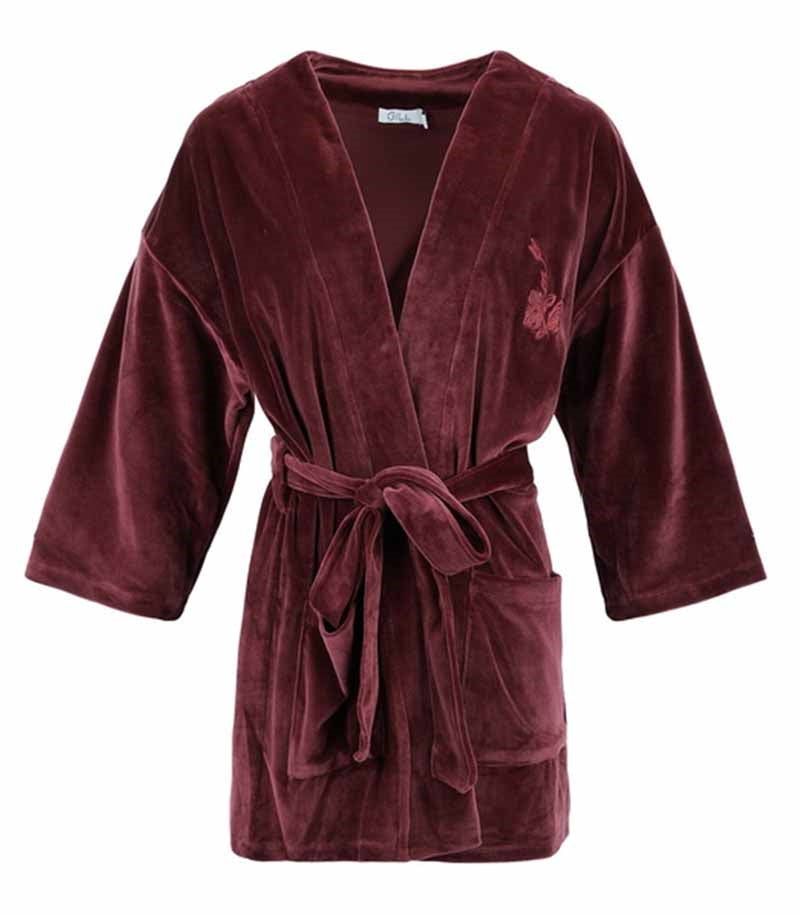 Kimono Velour Dam Vinröd - Gill