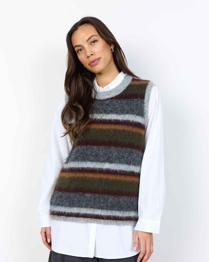 Hadil 1 Stickad Väst Dam Grågrön Forest Night Mel Combi | Smilebutiken - Soyaconcept