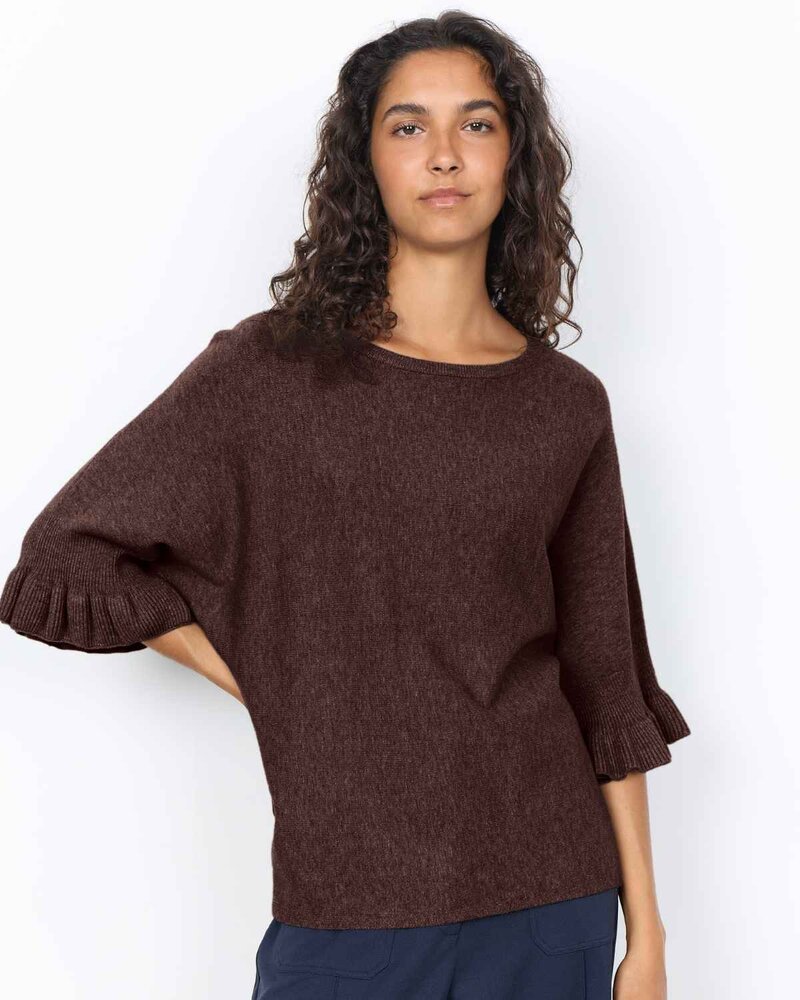 Helda 1 Pullover Med Volangärm Dam Chocolate Plum Melange | Smilebutiken - Soyaconcept