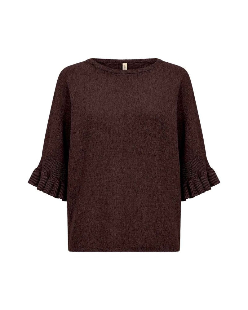 Helda 1 Pullover Med Volangärm Dam Chocolate Plum Melange | Smilebutiken - Soyaconcept