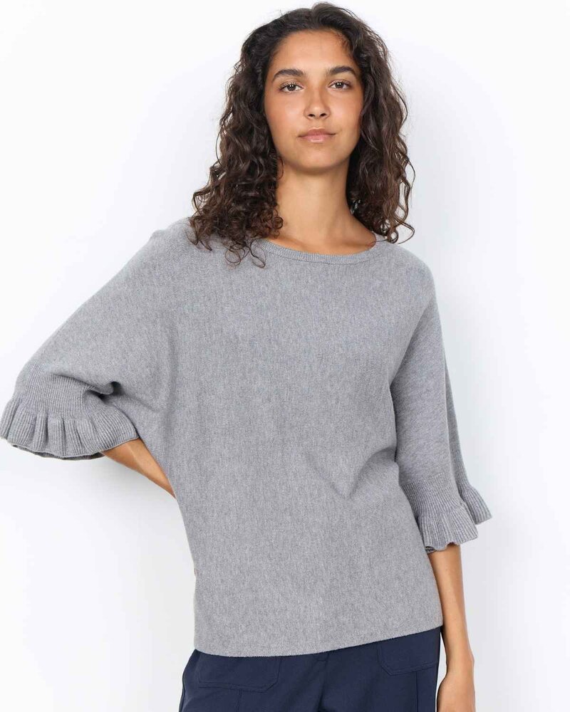 Helda 1 Pullover Med Volangärm Dam Medium Grey Melange | Smilebutiken - Soyaconcept