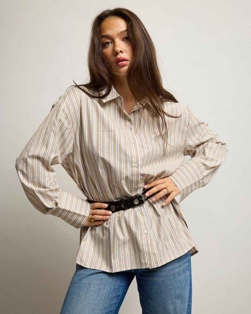 Henne Randig Skjorta Dam Beige Savannah Tan | Smilebutiken - Kopenhaken