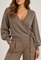 Hilma Stickad Omlottkofta Dam Gråbrun Taupe | Smilebutiken - Chica London