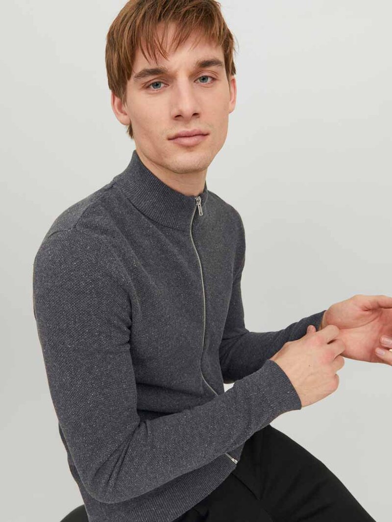 Hill Stickad Cardigan Herr Dark Grey Mel Jack & Jones