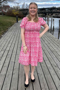 Jia Ki Esther Patterned Dress Women Pink DH Fashion