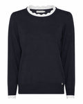 Klara Finstickad Tröja med Spets Blå Navy OffWhite Edge | Smilebutiken - Micha