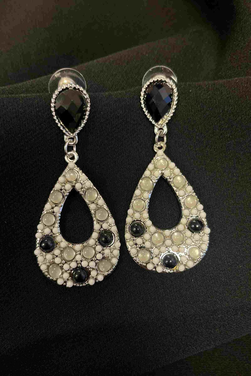 Hängande Örhängen Droppar Dam Black Silver LOLO & YAYA