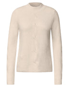 Lucille Stickad Tröja med Låg Polo Dam Beige Oat Milk Beige Mel | Smilebutiken - Cecil
