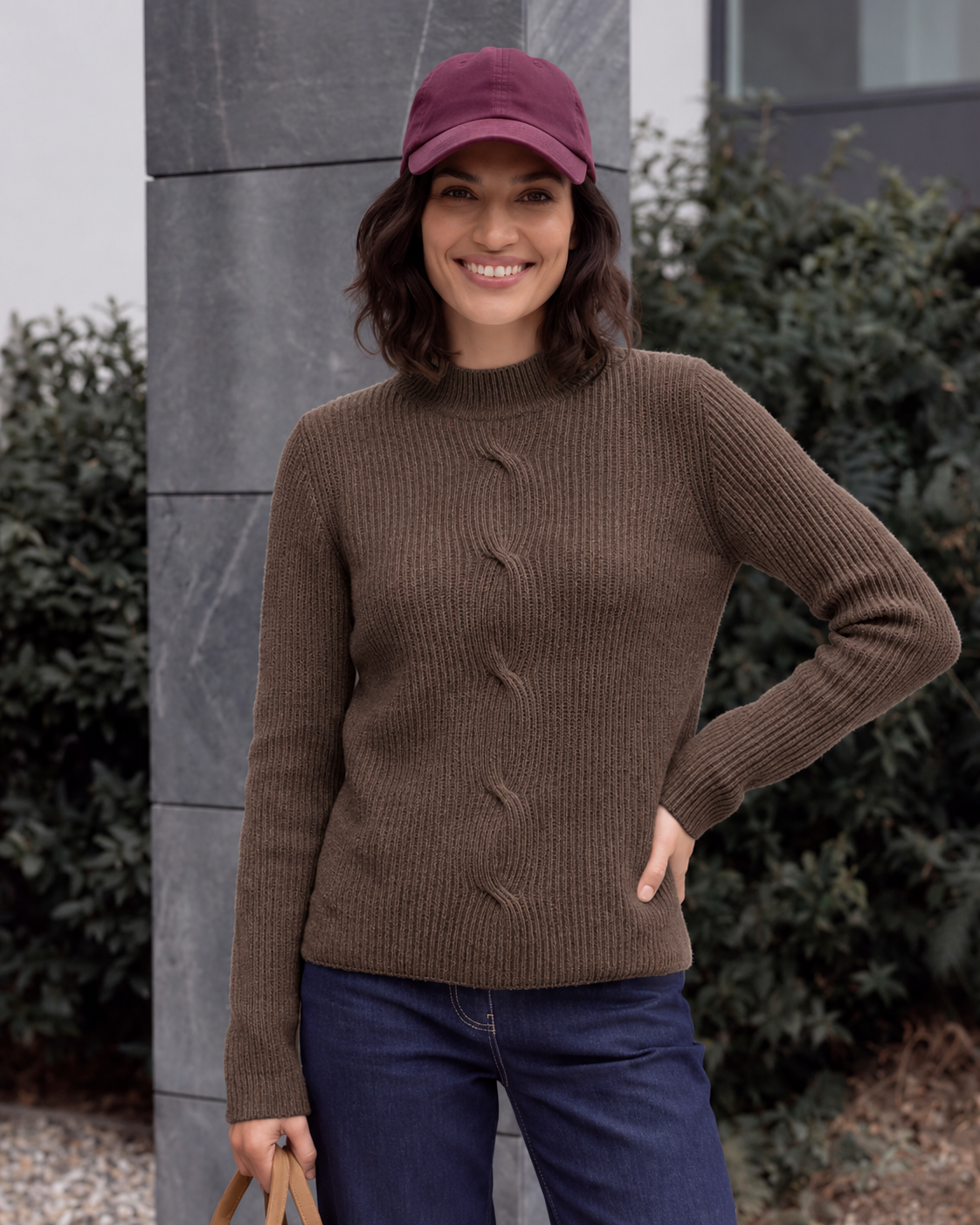 Lucille Stickad Tröja med Låg Polo Dam Brun Truffle Brown Mel | Smilebutiken - Cecil