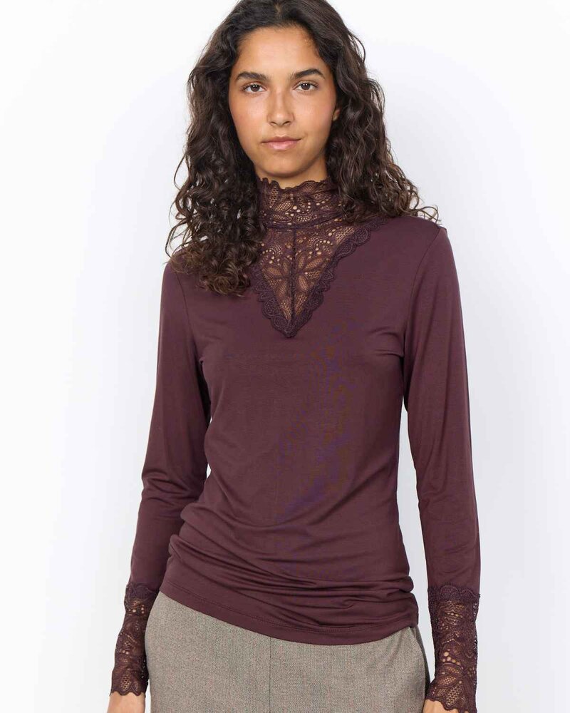 Marica 20 Långärmad Spetspolo Dam Chocolate Plum | Smilebutiken - Soyaconcept