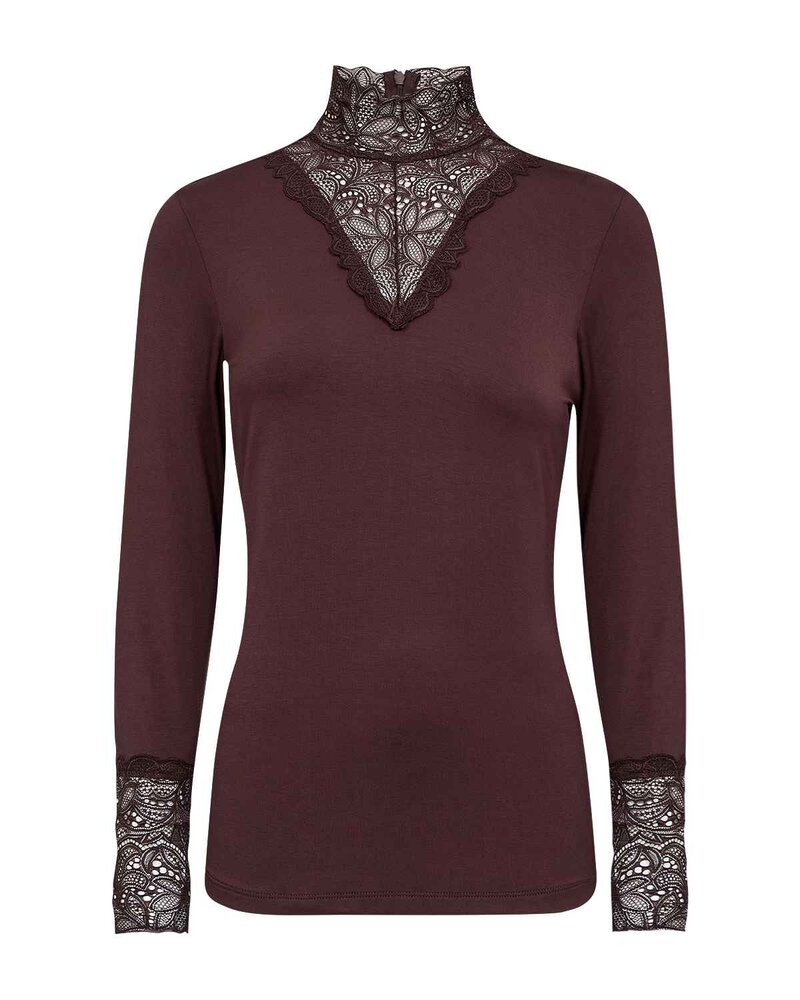 Marica 20 Långärmad Spetspolo Dam Chocolate Plum | Smilebutiken - Soyaconcept