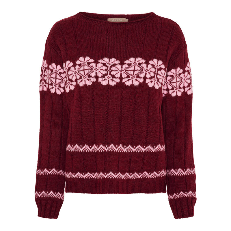 Bruna Stickad Tröja Dam Bordeaux Pink Marta du Chateau