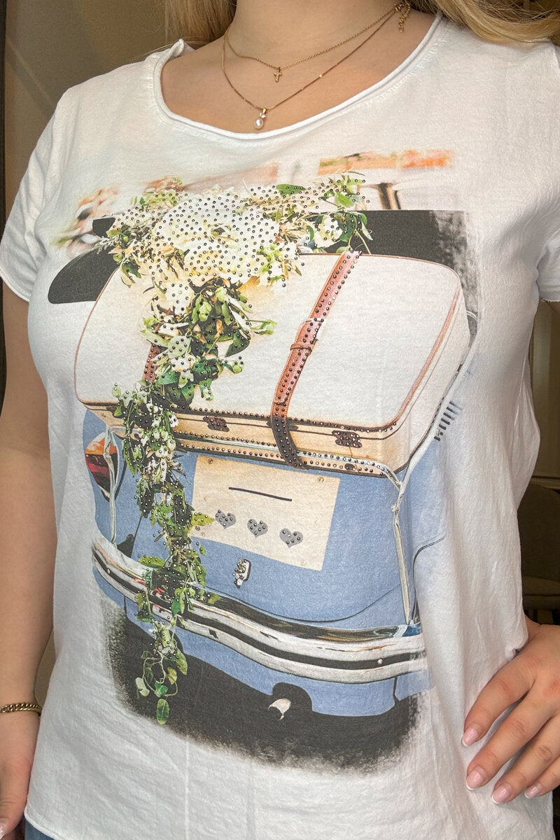 Marie T-shirt Ladies Blue Car Marta du Chateau