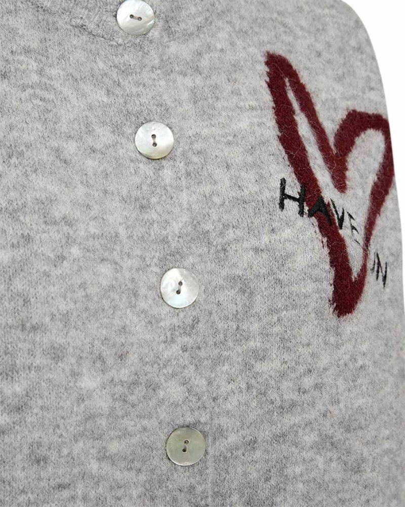 Nomas Cardigan Dam Medium Grey Mel W Fuchsia Purple | Smilebutiken - Freequent