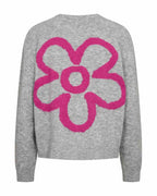 Nomas Cardigan Dam Medium Grey Mel W Fuchsia Purple | Smilebutiken - Freequent