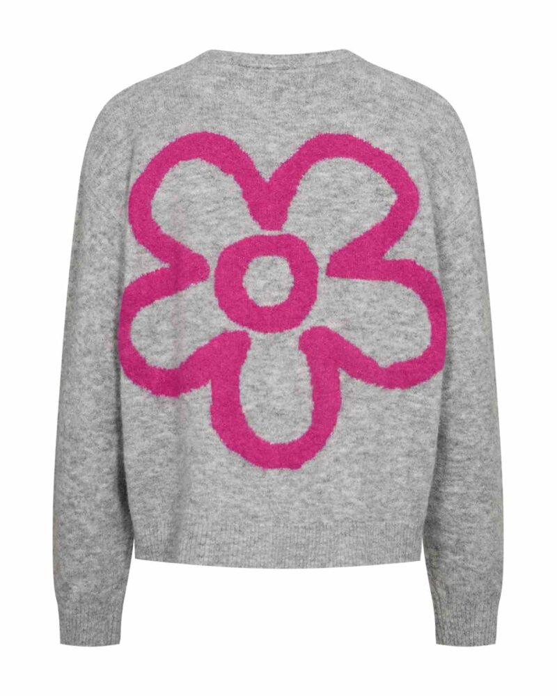 Nomas Cardigan Dam Medium Grey Mel W Fuchsia Purple | Smilebutiken - Freequent