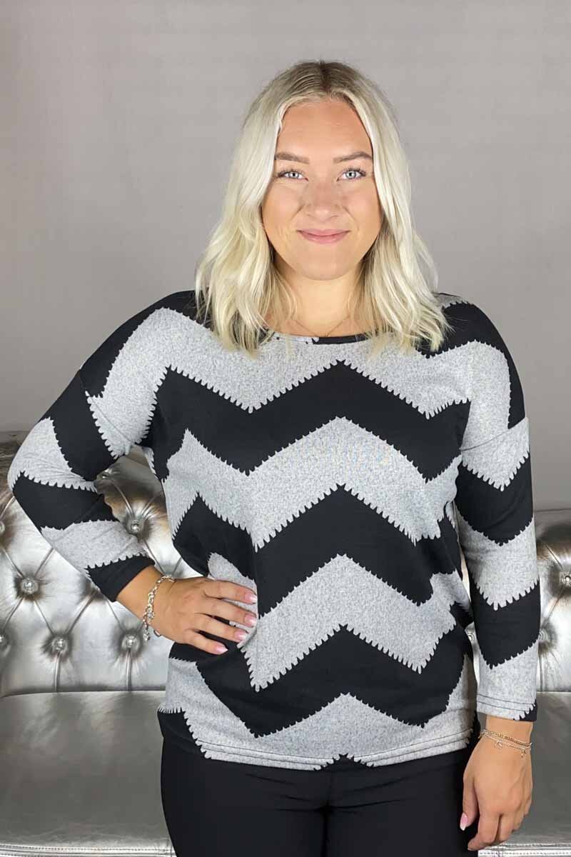 Elcos Tröja Dam Ljusgrå Med ZigZag Mönster - ONLY