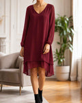 Rachel V-ringad Klänning Dam Vinröd Bordo | Smilebutiken - Caramelle Fashion