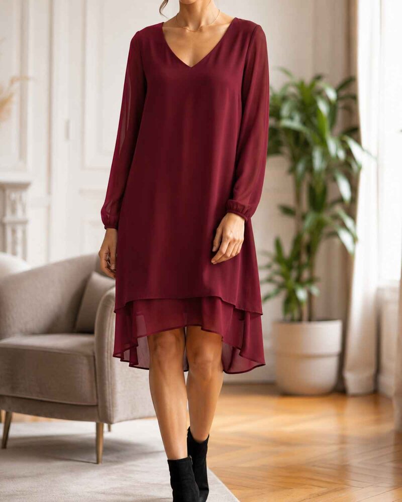 Rachel V-ringad Klänning Dam Vinröd Bordo | Smilebutiken - Caramelle Fashion