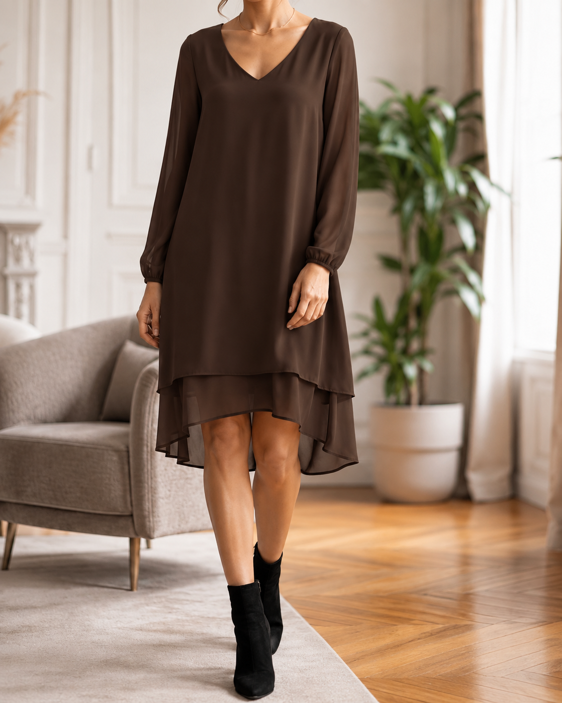 Rachel V-ringad Klänning Dam Brun Choco | Smilebutiken - Caramelle Fashion