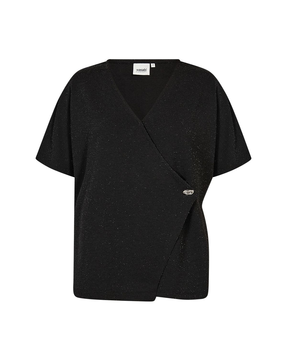 Sanja 8 Omlottblus med glitter Svart Black Combi | Smilebutiken - Wasabiconcept