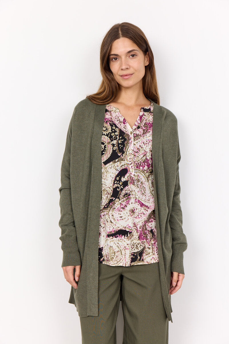 Dollie Long Cardigan Women Dark Olive Melange Soyaconcept