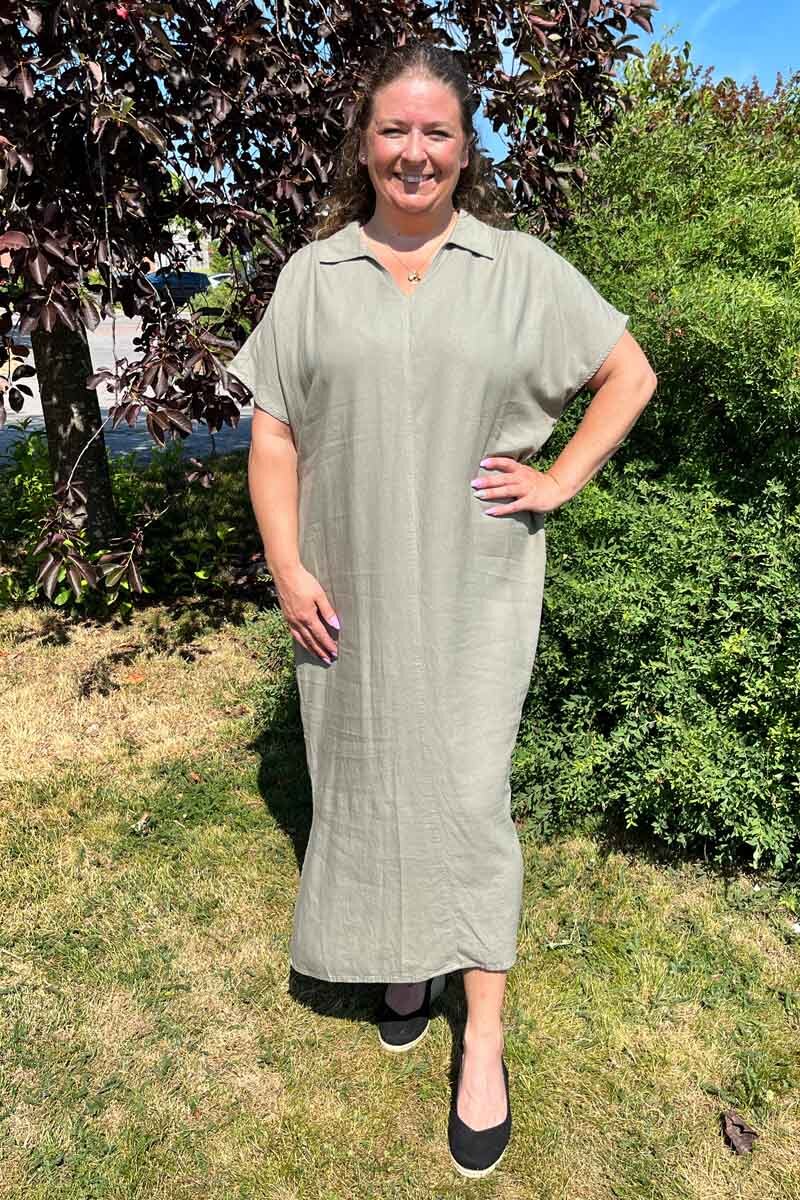 Ina Linneklänning Dam Dusky Green Soyaconcept